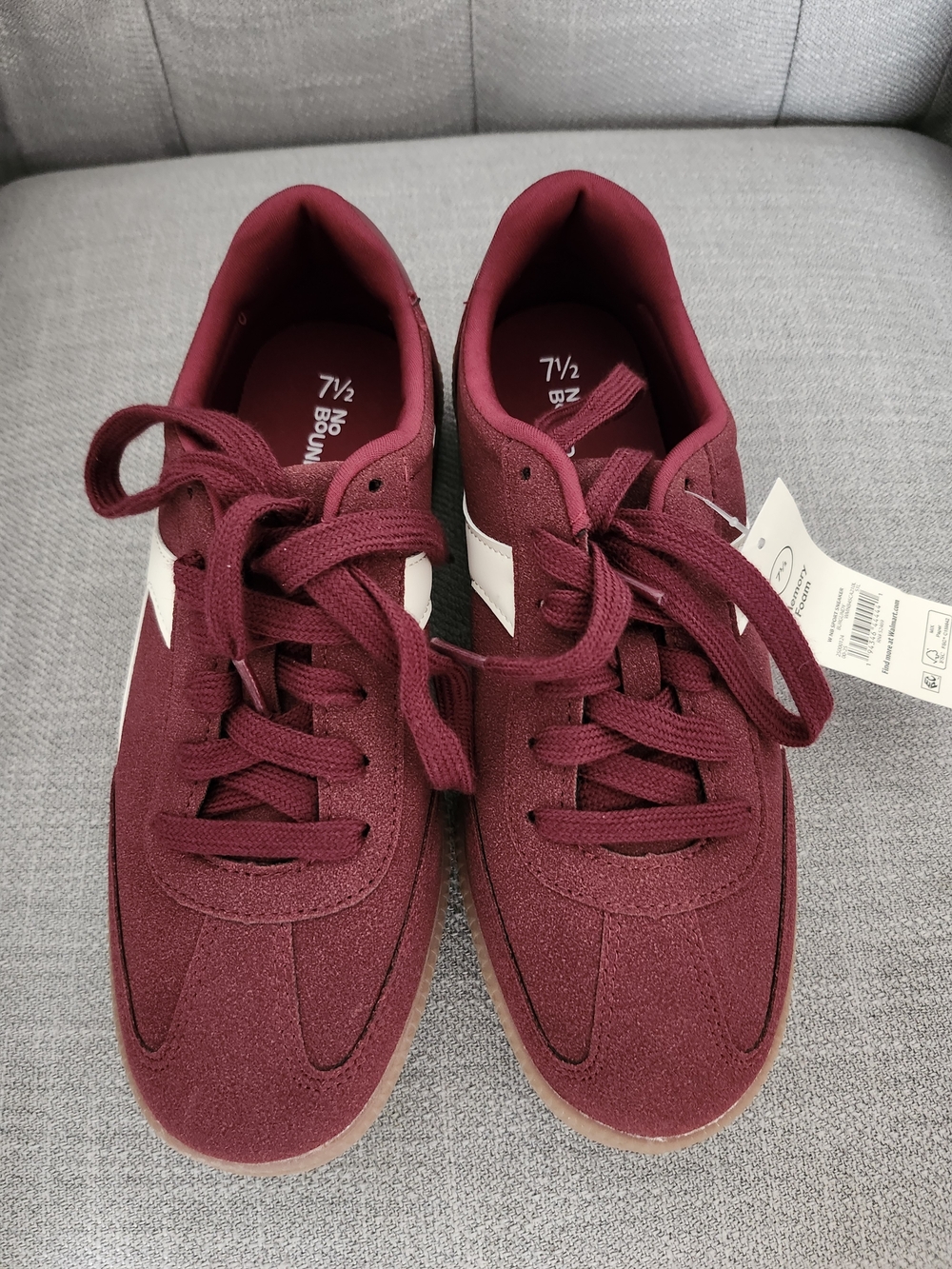 No Boundaries Women's Burgundy Lace-Up Sneakers with White Accent